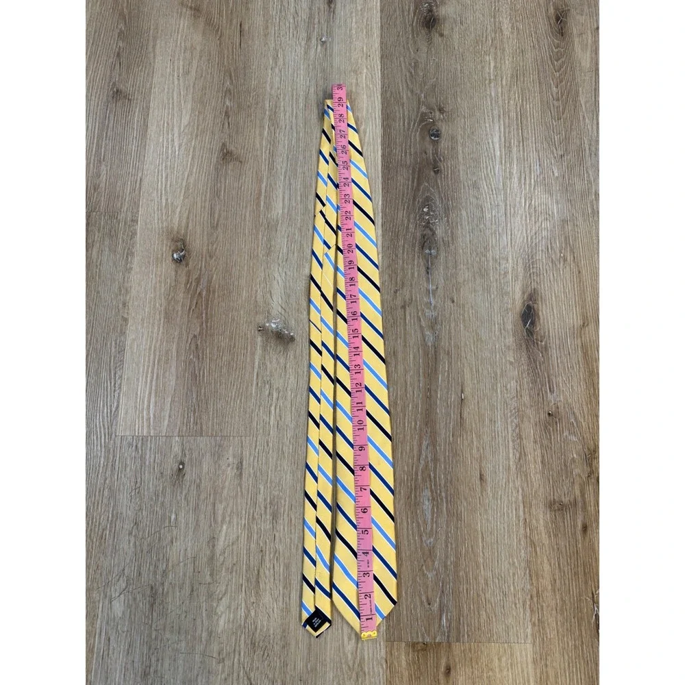 Stafford Mens Yellow Blue‎ Navy Diagonal Striped 100% Silk Necktie Classic Tie